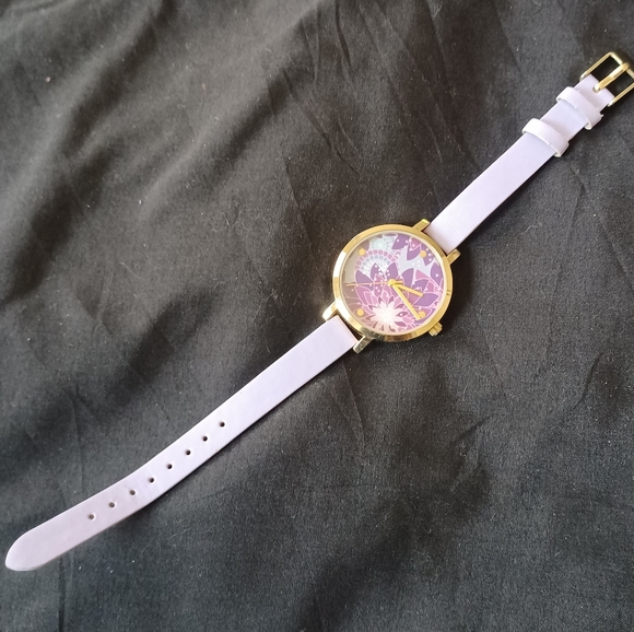 MSPCI purple stainless Watch gold tone peace symbol white dial genuine leather - Picture 2 of 7